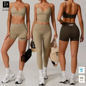 New Sustainable Eco-Friendly Solid Spaghetti Strap V-Neck Yoga Suit Elastic Waist Flared Leg 2-Piece Set Workout Sets for Women