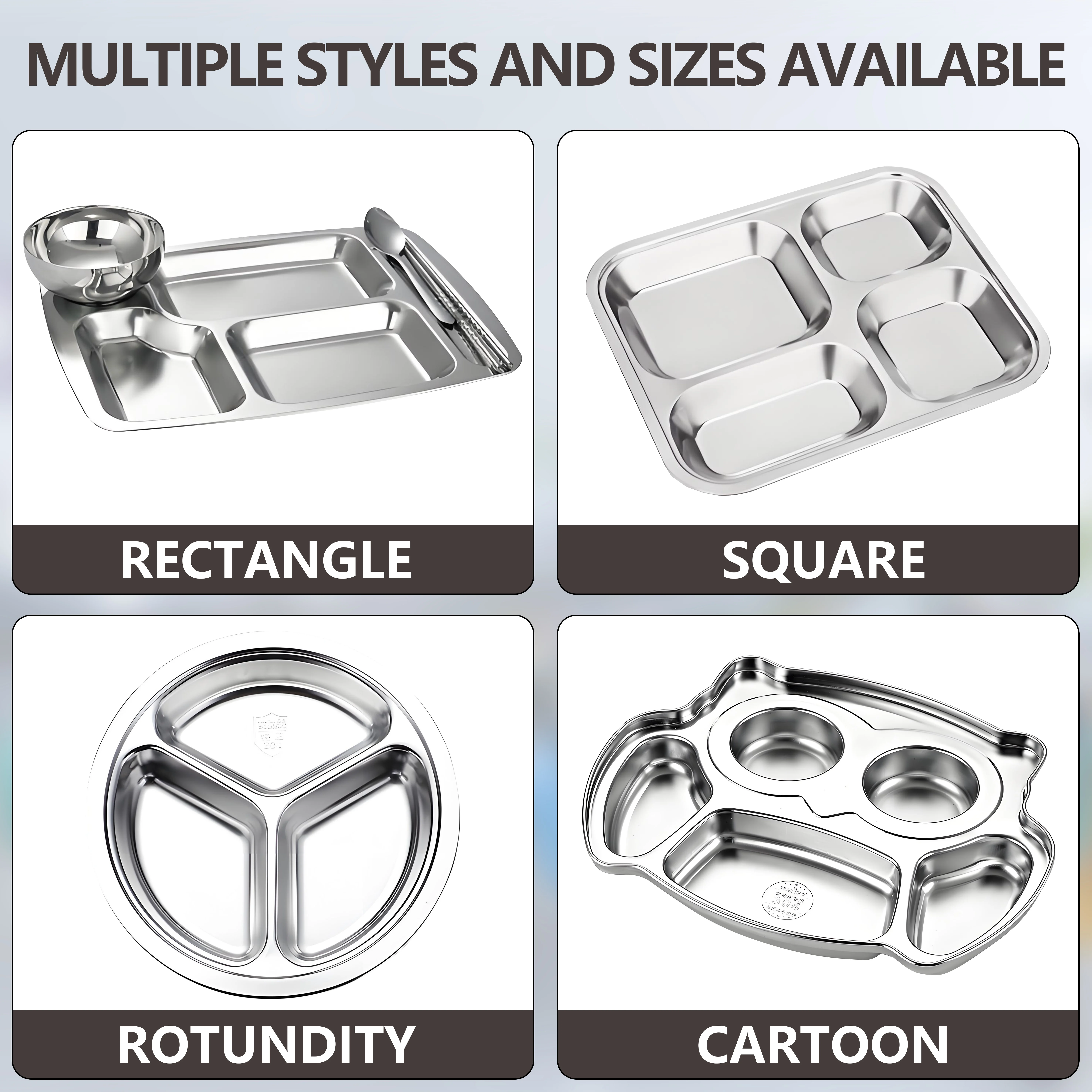 YITIAN Stainless Steel Compartment 5 Sections Mess Food Tray Sus 304 Lunch Plate Food Plate Kids Dinner Plate Dinnerware Dishes