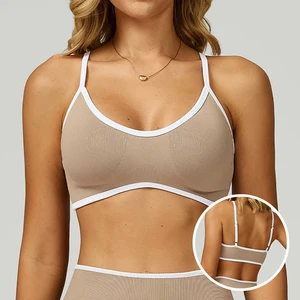 Sexy Open Back Seamless Sports Bra Women Contrast Binding High Support Lightweight Breathable Yoga Gym Fitness Plus Size Top