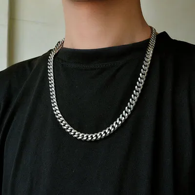 New Thick Chain Necklace Men Stainless Steel Necklace Hip Hop Ins Cuban Link Necklace Punk Jewelry