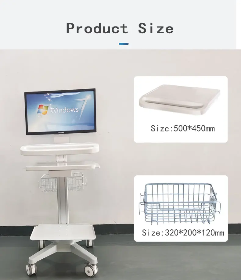 Hospital Rolling Serving Cart Mobile Trolley Computer Cart For Laptop