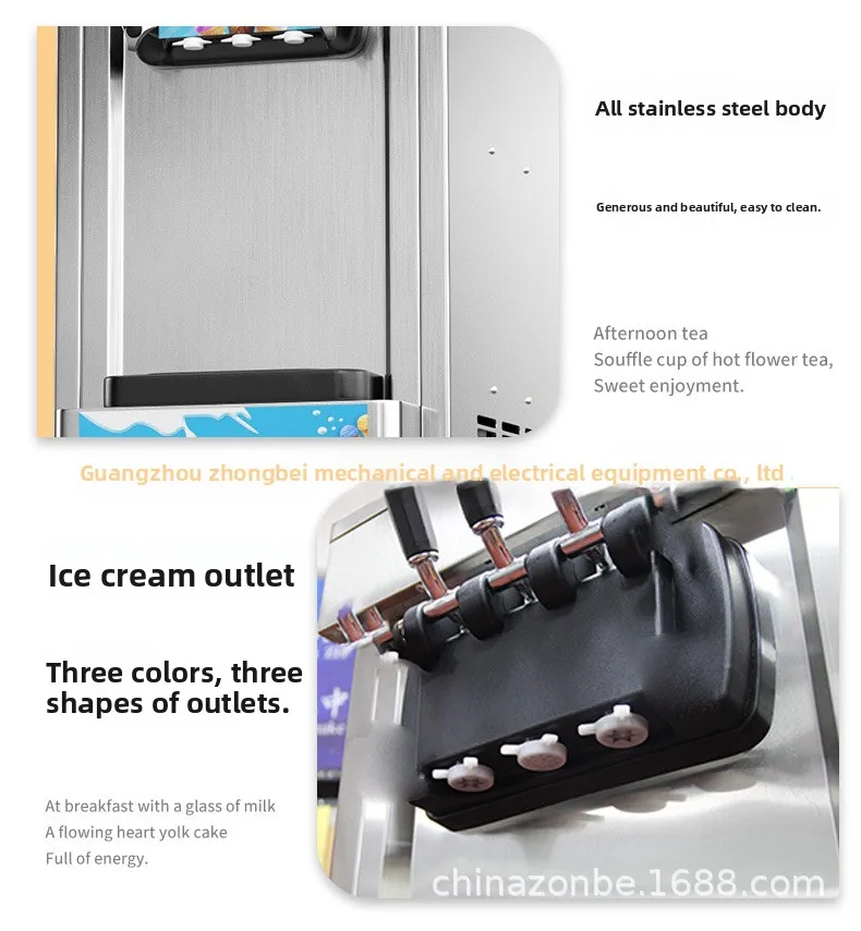 ZB-BQL128 Commercial Small Desktop Three-head Soft Ice Cream Machine Stainless Steel CE Certified Restaurant Use One-Year