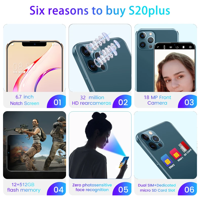 
Смартфон i12 Pro Max +, 6,7 дюйма, 12 + 512 ГБ, Android, 10 ядер, 5G LET phone 3, камера MTK6889, распознавание лица, разблокированный мобильный телефон 
