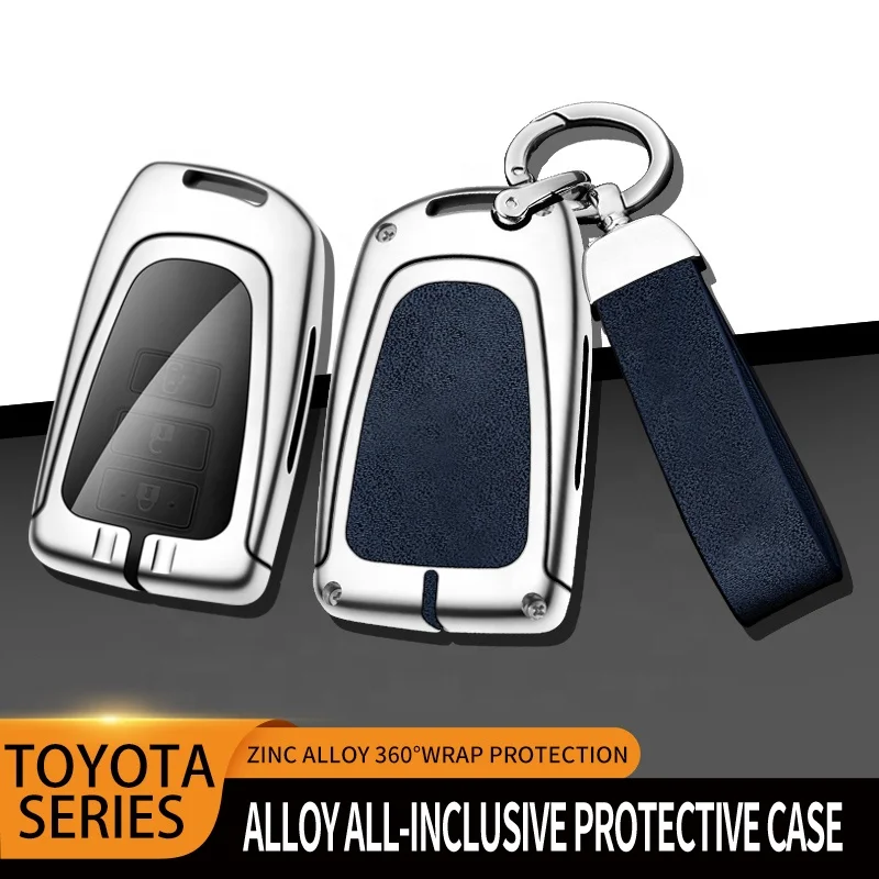 Car Logo Zinc Alloy Leather Luxury Double Protection Smart Car Key Case Cover for Toyota Corolla Highlander Camry