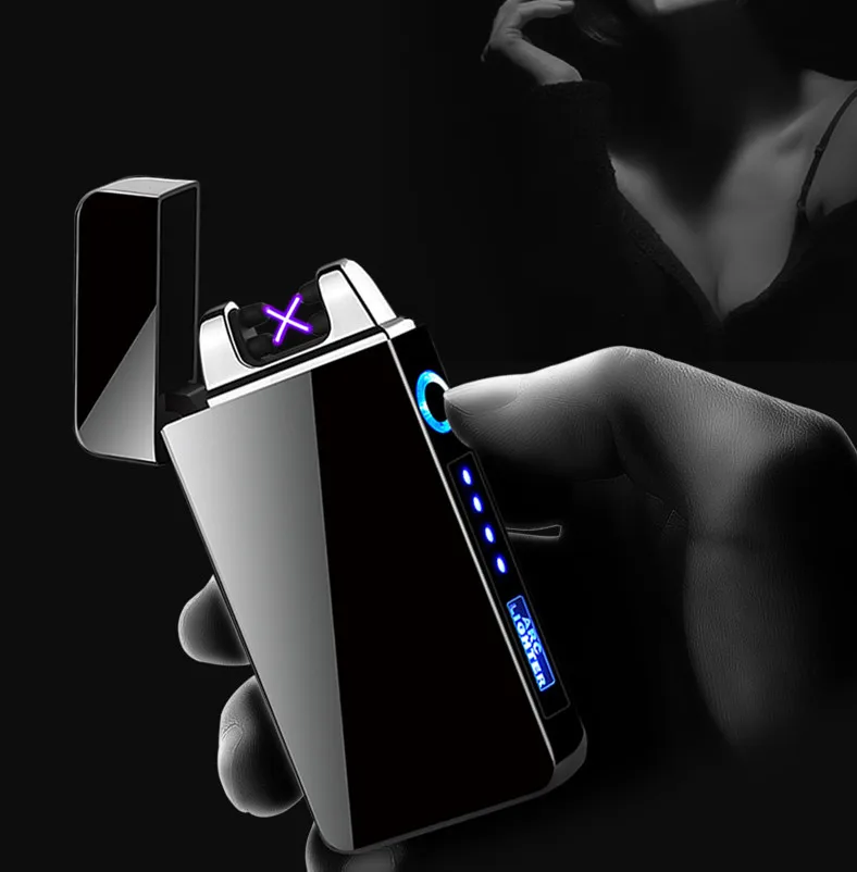 Custom LOGO USB Double Arc Plasma Lighter With LED Power Display Rechargeable Pulse Arc Cigarette Lighter