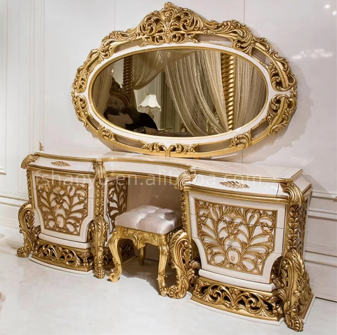 Antique Royal European Style Solid Wood 5pcs Bedroom Furniture,Classic