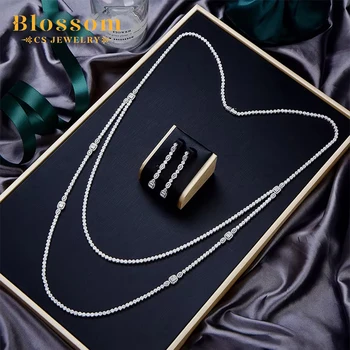 Blossom CS Jewelry Factory Bridal Wedding Zircon 925 Sterling Silver Long Sweater Chain Necklace Set Fine Jewelry Sets For Women