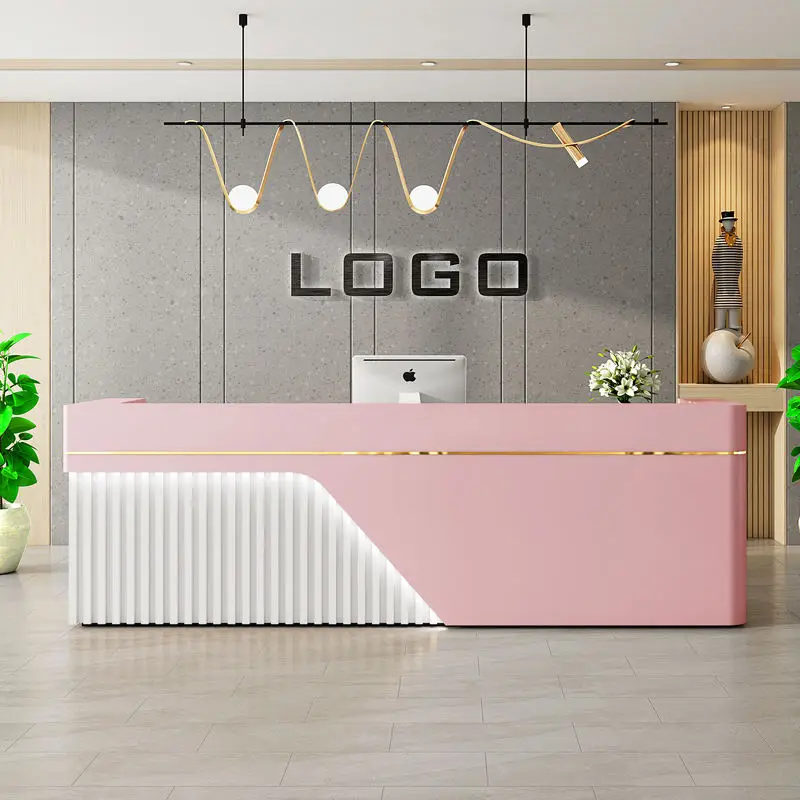 Factory Custom Free Logo Marble Bar Front Counter With Led Light  Office Reception Table  l Shaped Beauty Salon Reception Desk