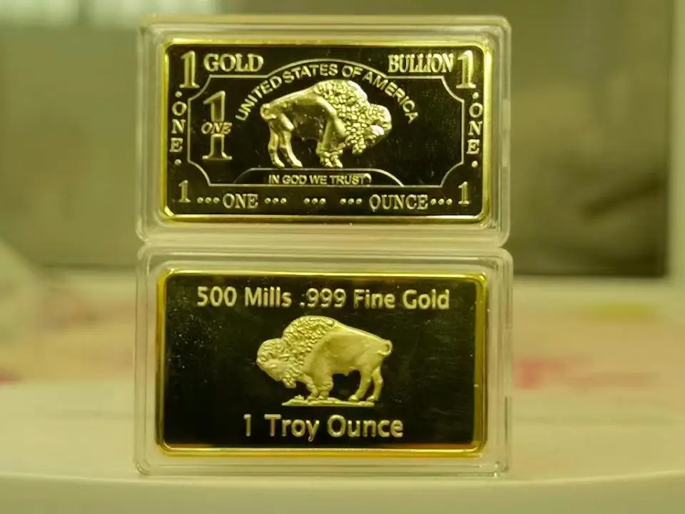 Wholesale 1 oz 500 Mills .999 Fine Pure Gold Plated Brass Buffalo