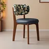 Walnut color+floral cloth backrest+blue leather cushion