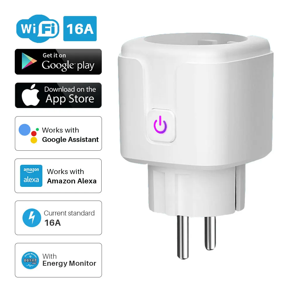 App Control por Voz y Función de Temporizador 16A Inalámbrico Smart Mini Plug de Energía del Zócalo del Interruptor Funciona con Alexa Echo Google Home IFTTT 4 Pack MoKo WiFi Enchufe Inteligente 