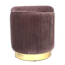 RTS Living Room Furniture Simple Design Modern Velvet Ottoman Footstool Colorful Round Shaped Metal Base Pouf