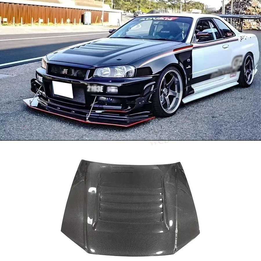 Nismo Style Carbon Fiber Front Hood For Nissan Skyline R34 GTR Front Bumper Hood Bonnet Cover Body