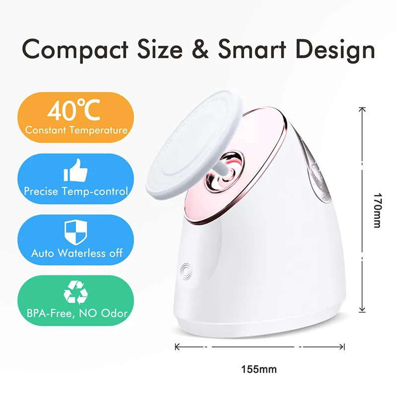 40 Degrees Celsius Constant Temperature Mist Humidifier Facial Steamer with Mirror for Water Replenishment and Oil Control