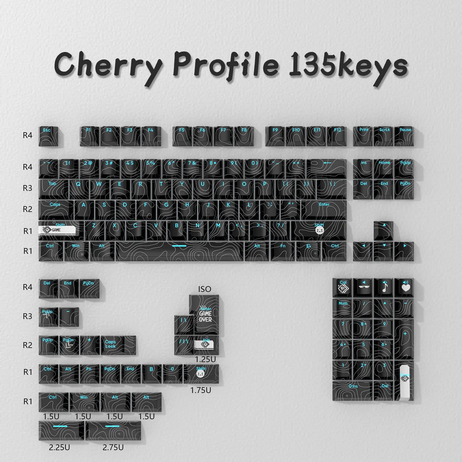 135 Keys Black ISO US Layout PBT Dye Sublimation Keycap Line Five-sided ...