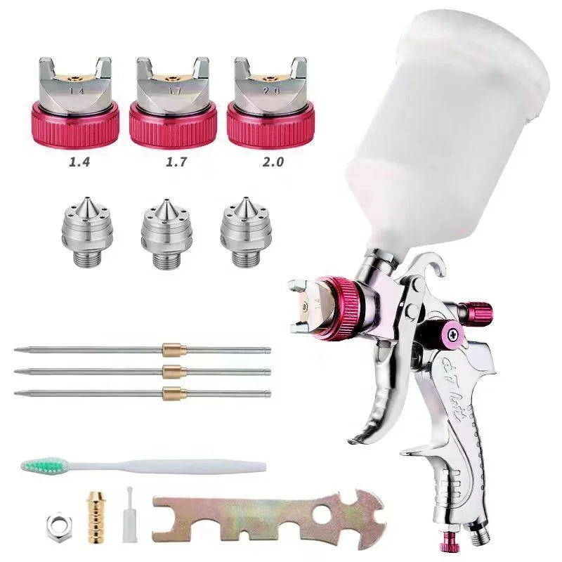 HVLP Paint Spray Gun for Wall Painting Pneumatic Tool with Three Different Spray Nozzles - Image 2