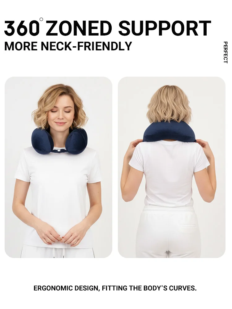 Custom Logo Slow Rebound Orthopedic Ergonomic Comfortable Cervical Memory Foam Custom Travel Car Neck Pillow for Airplane