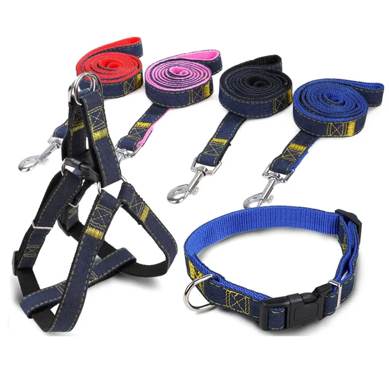 Denim Dog Harness And Leash Set