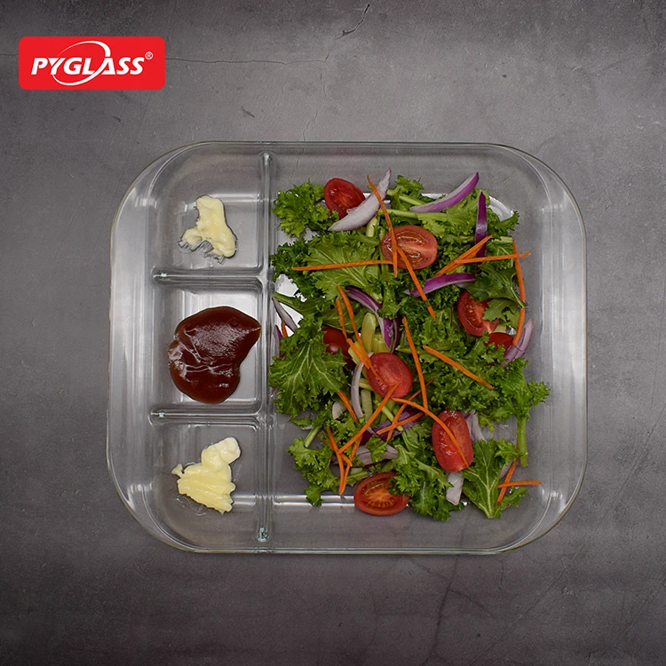 Glass Divided Plate with 4 Compartments Divided Dinner Plates Breakfast Plate with Dividers