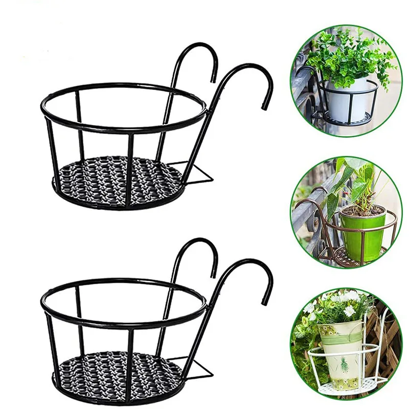 Balcony flower rack household iron hanging flower pot rack railing succulent green flower indoor storage rack details