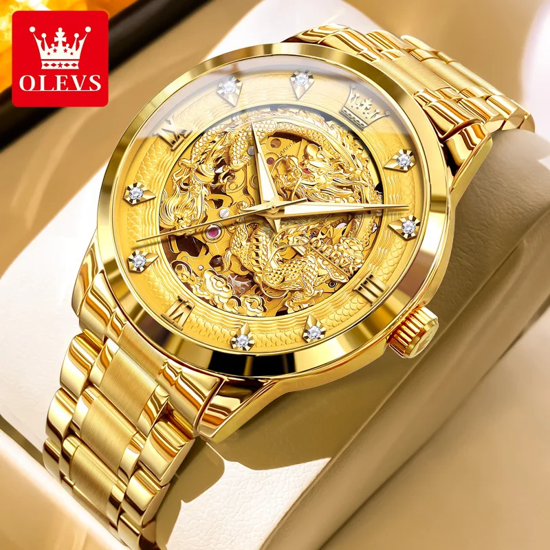 OLEVS 7027 Luxury Men's Gold Watch - Waterproof, Automatic