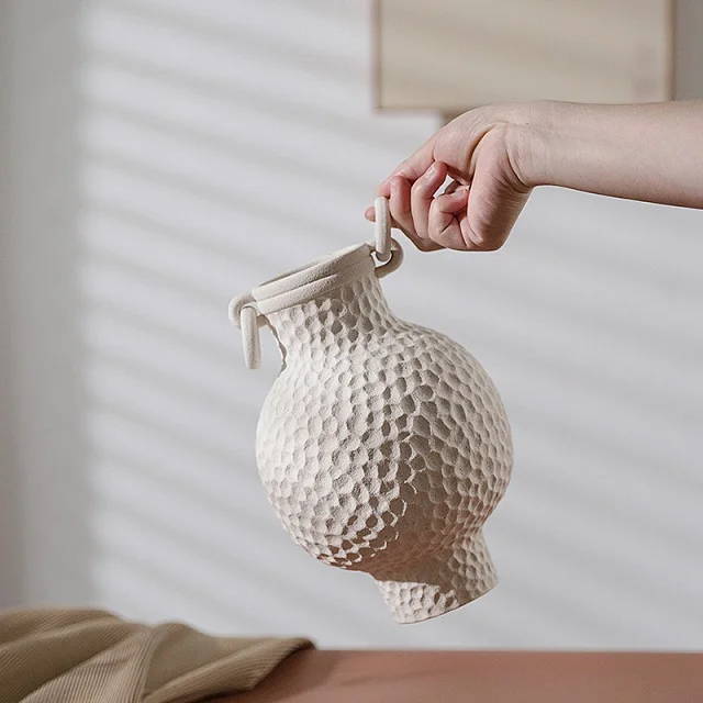 Vase en céramique moderne avec anneau de poignée Créatif Minimaliste pour  la maison Bureau Hôtel Décor Vase en céramique blanche