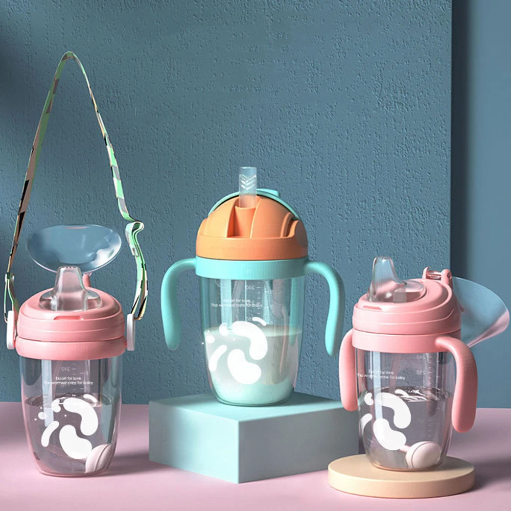 Hot Cheap Baby Water Bottle With Straw And Handle Training Cups Bpa