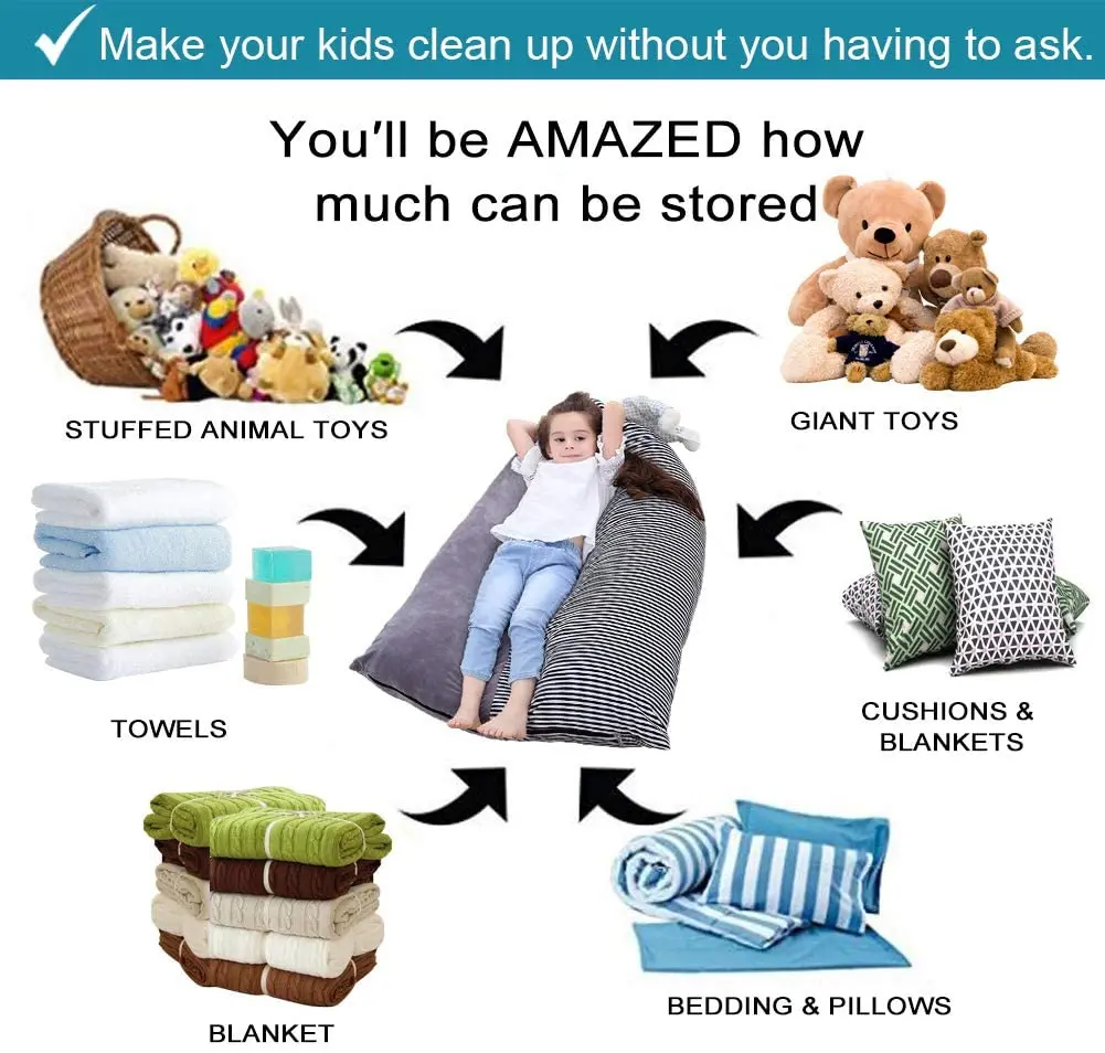 Extra Large Bean Bag Covers Only Stuffed Animal Storage Stuffed 40 Brown Anti Tear Premium Cotton Canvas Chair for Toys Perfect Storage Solution for Pillows/Toys/Blankets/Stuffed Toys 