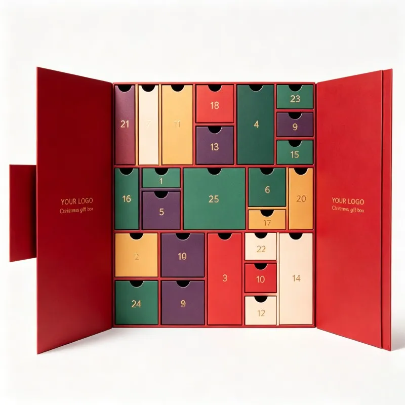 Tilpasset design luksuriøs julemysterieboks tom adventskalender for kosmetisk sminke skjønnhetsproduktemballasje julegaveeske