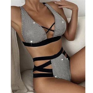 Custom 2023 Swimsuit Collections Sexy Indian Style Silver Bikini
