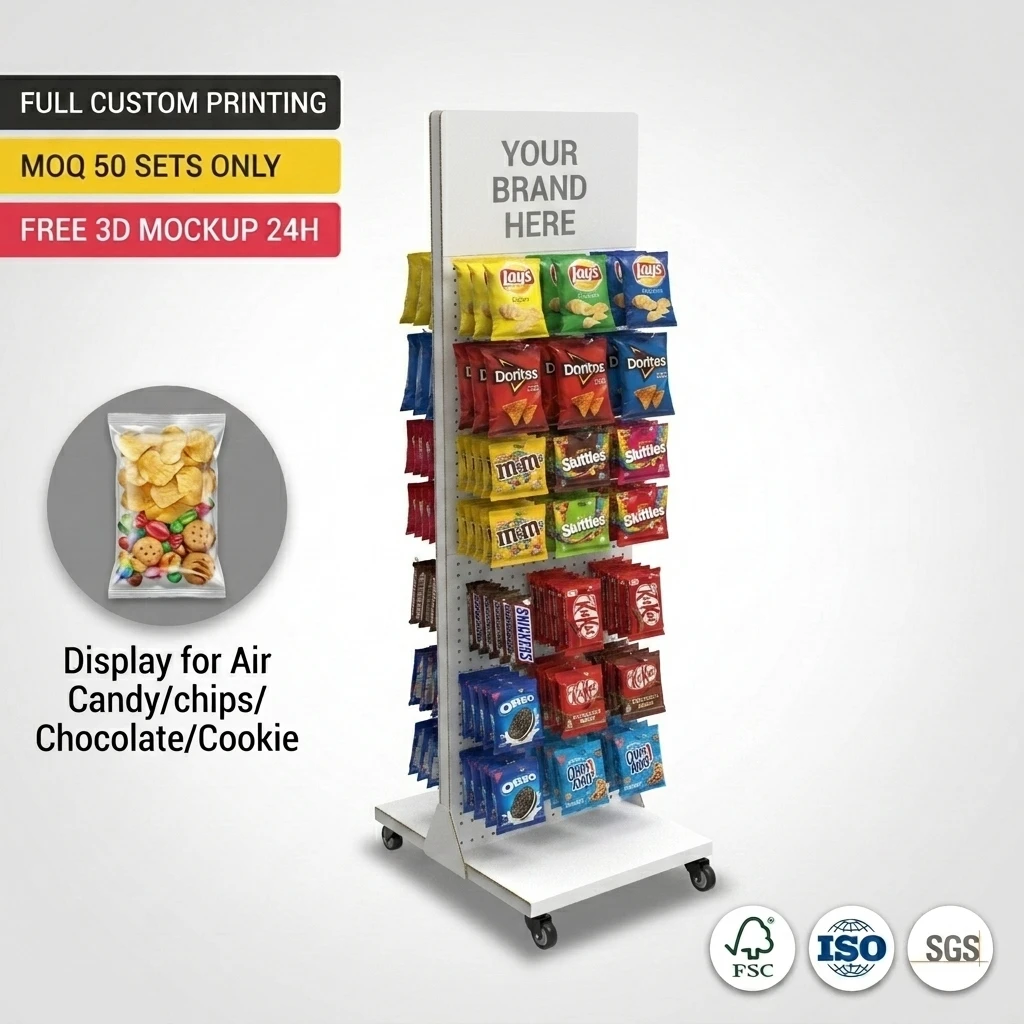 Floor Metal Display Stand for Snack Food Display Racks  for Candy Chips Chocolate Nuts Store Supermarket Products Retail