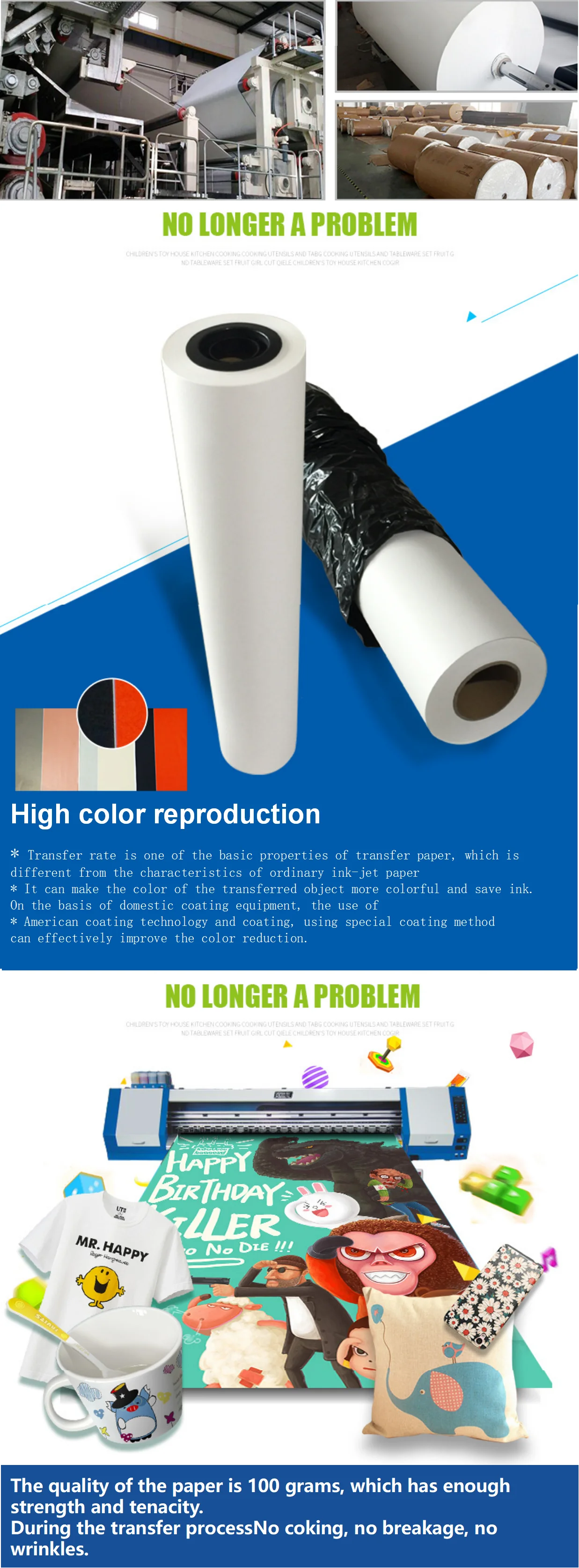 Manufacturer Heat Transfer Paper Sublimation Paper Rolls For Textile Fabric Polyester