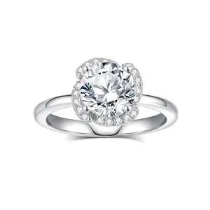 Brilliant Round Cut Halo Ring 925 Sterling Silver Engagement Wedding Jewelry for Women Sparkling Accents Latest Design