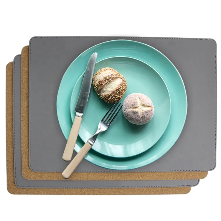 Home Kitchen Dining Mat Rectangular Heat Resistant Table Mats Manteles Individuales Handmade Faux Leather Cork Backed Placemats