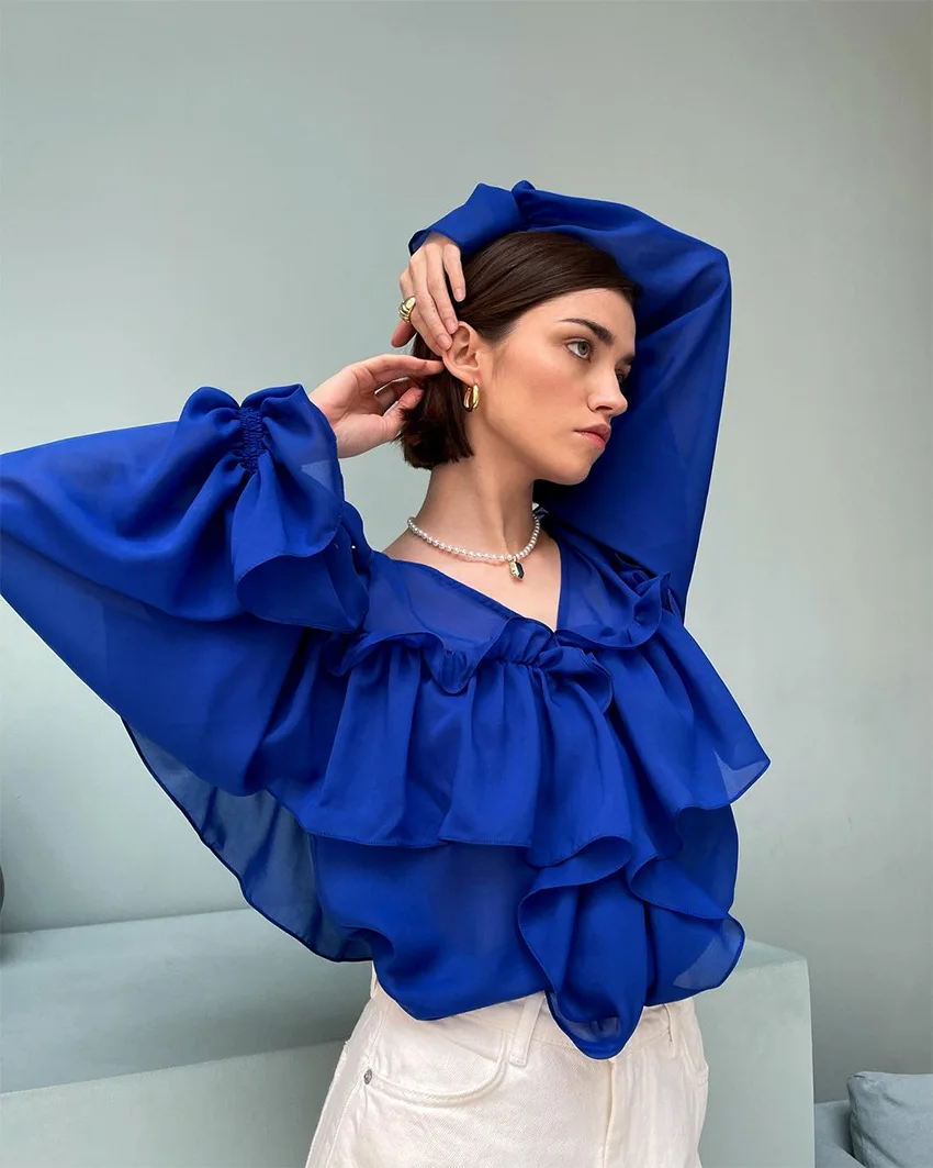 Chiffon blue blouse Outlet