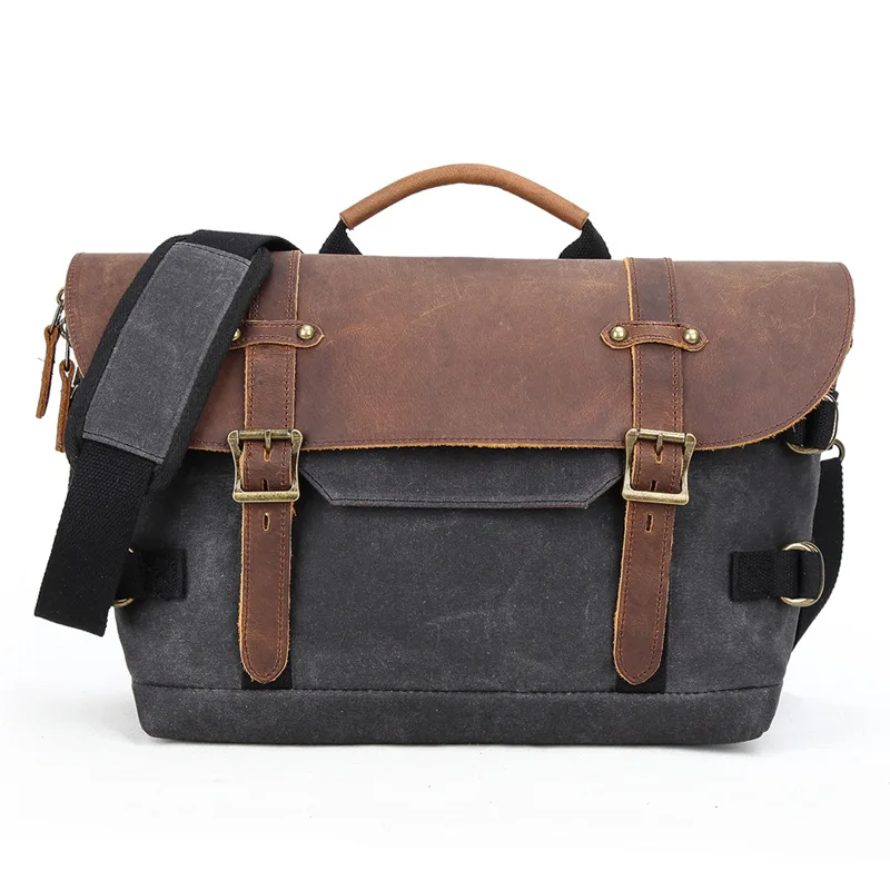 Waxed Canvas With Leather Trim Cross Body Sling Camera Dslr Bag