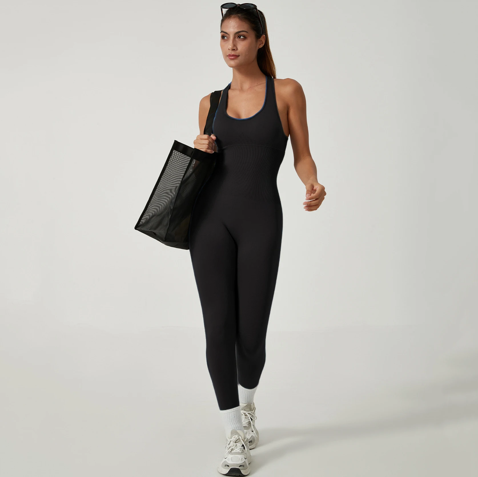 Women's Lightweight Seamless Yoga Bodysuit with Tummy Control Long Length Compression Stretchy Sports Jumpsuit