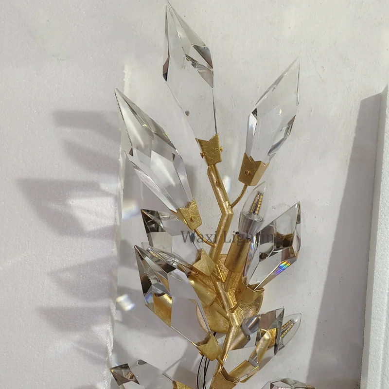 High End Modern Creative Design Crystal Wall Sconce for Home Interior Luxury Gold Tree Branch Wall Lamp