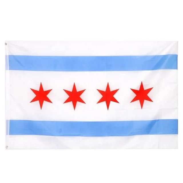 Ready to Ship 100% Polyester 3x5ft Stock Blue Stripes Red Stars US IL City of Chicago Flag