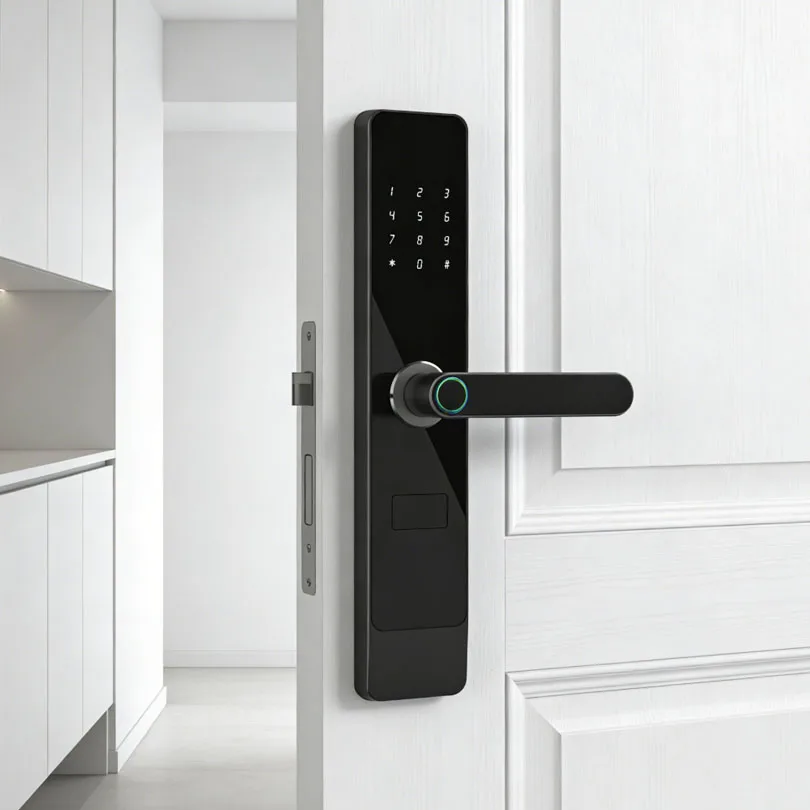 ล็อกประตูอัจฉริยะแบบปรับแต่งได้ ใช้งานได้หลากหลาย ไม่ต้องใช้กุญแจ ปลดล็อกด้วยรหัสผ่านและลายนิ้วมือ พร้อมที่จับประตู Kaisstar