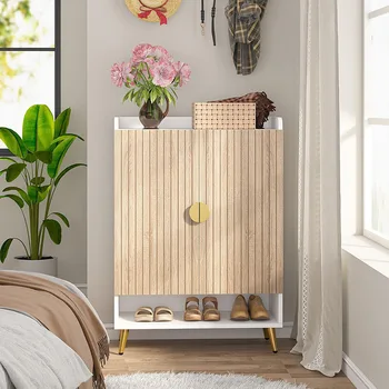 Tribesigns 6-Tier Shoe Cabinet with Doors, Wooden Shoe Storage Cabinet with Adjustable Shelves for Entryway, Hallway, Bedroom