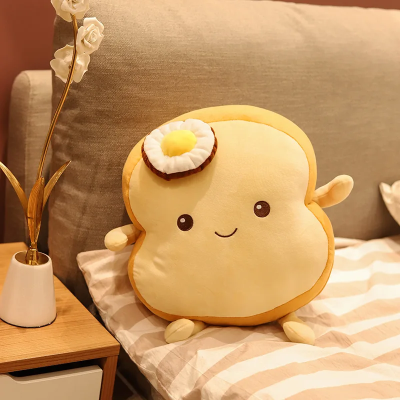 Creative Simulation Large Sleeping Pillow Cushion Soft Plush Toy of Toast Poached Egg & Sliced Bread Filled with PP Cotton