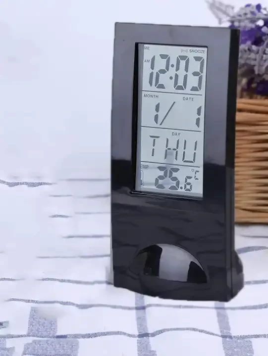 Digital Transparent See-Through Vertical LCD Desk Alarm Clock with Thermometer for Gift & Premium