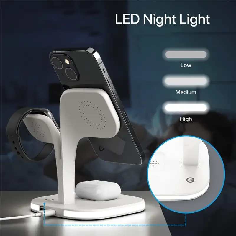 High Quality Adjust Led Light Wireless Charger Phone Holder Magnetic Desktop Station 15W 10W PD Charge Stand With USB Port