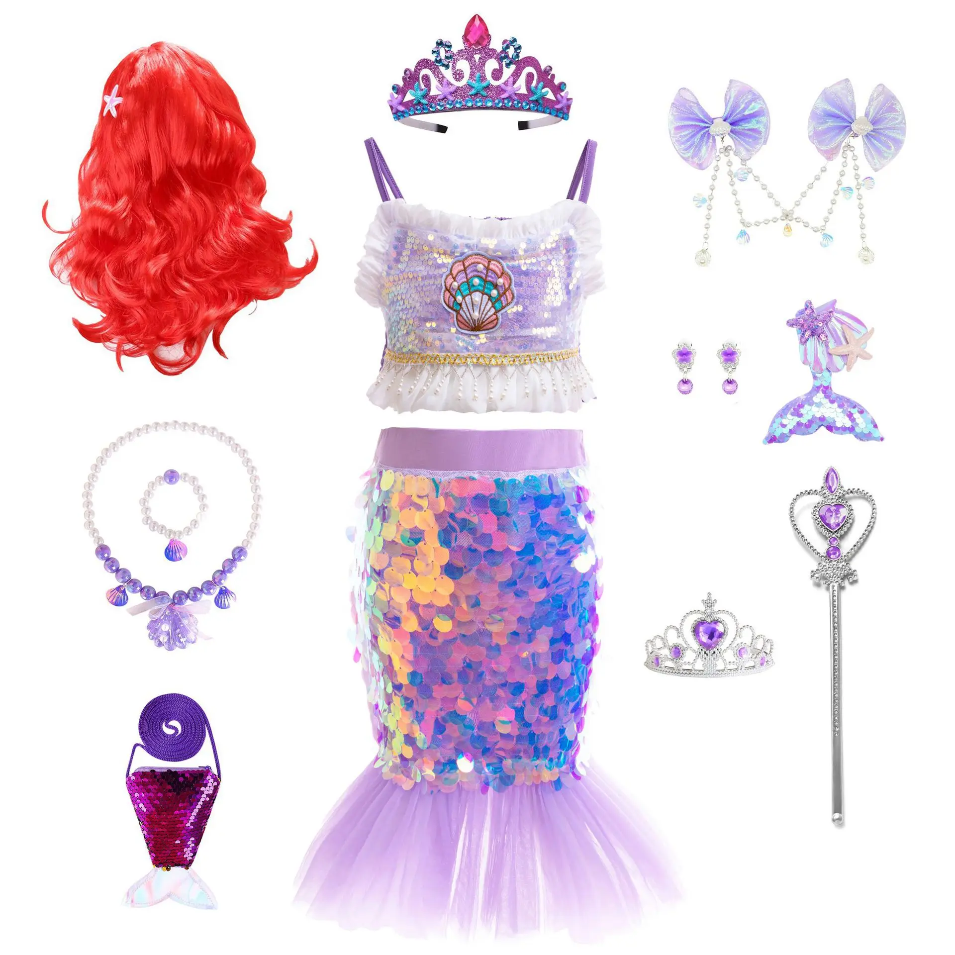 Little Mermaid Charm Princess Dress Cosplay Ariel Costumes for Kids Girl  Mermaid Sequins Birthday Party Ball Gown