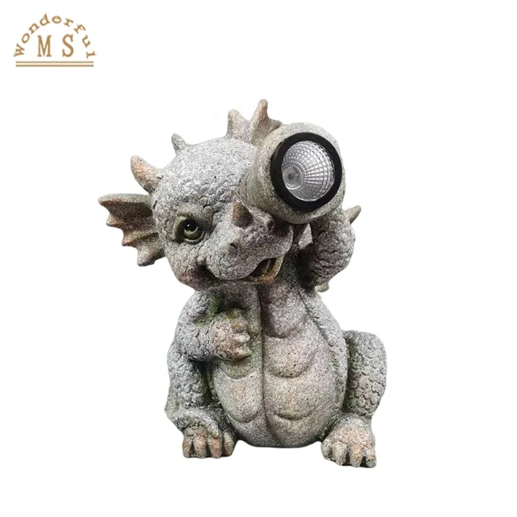 Animal Magnesia Dragon Statue with Solar Light for Home Garden Decoration