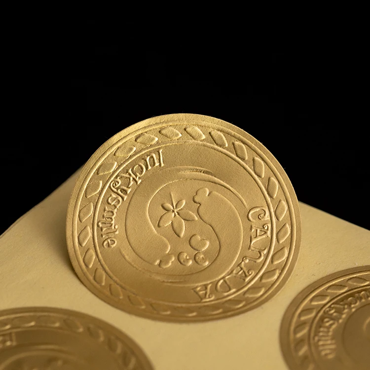 product customized design logo self adhesive stickers sheet seal embossed logo  round gold waterproof sticker label-1