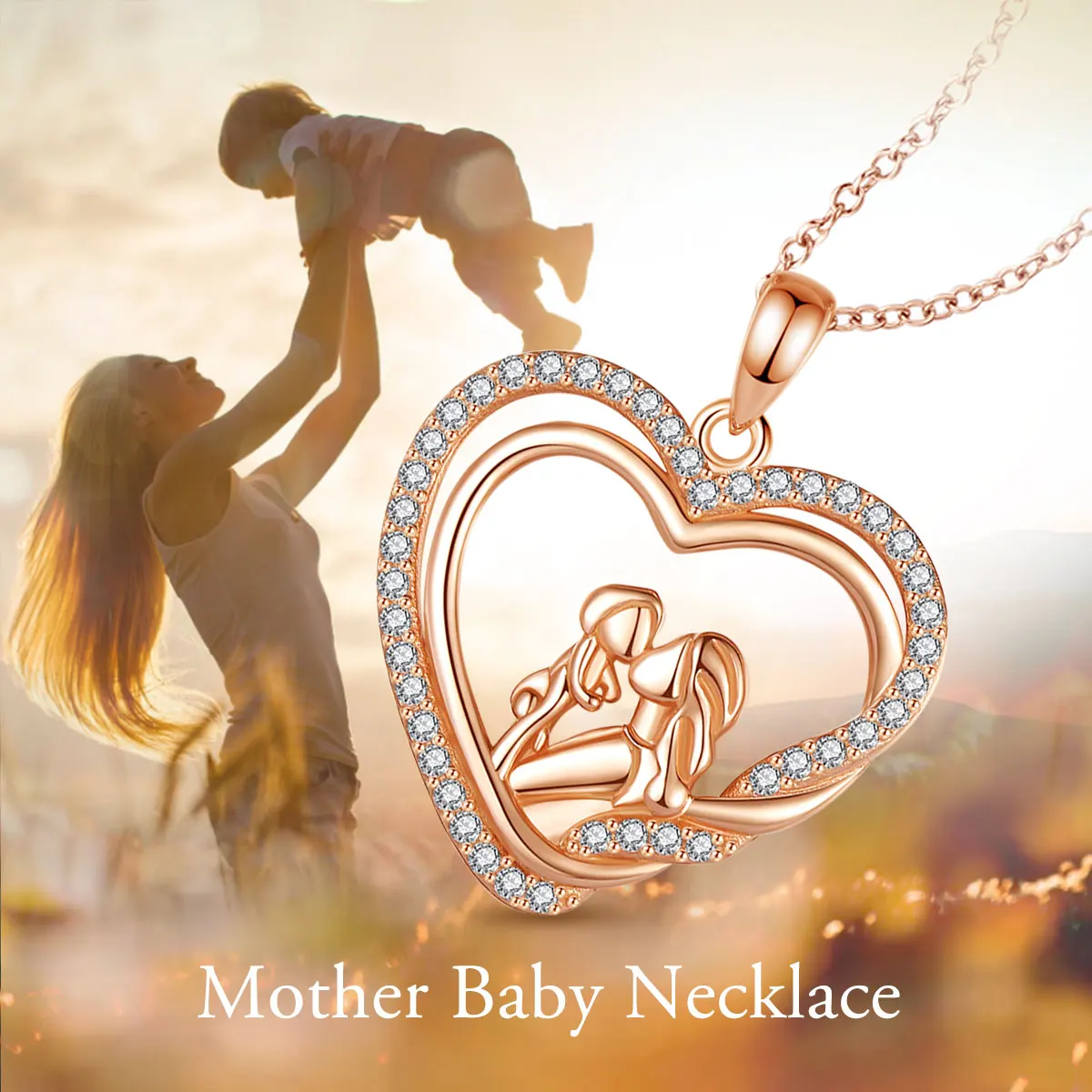 Mother And Baby Gold Pendant 14K Solid Gold Mother Child Family