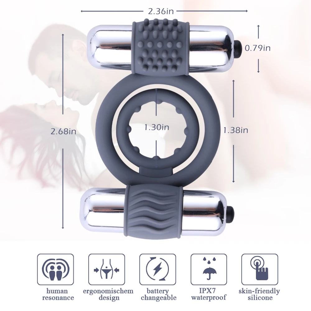 Vibrating Cock Dual Rings Orgasmic Penis Rings for Male With Mini Bullet Vibrators Silicone Material Sex Toys for Couple
