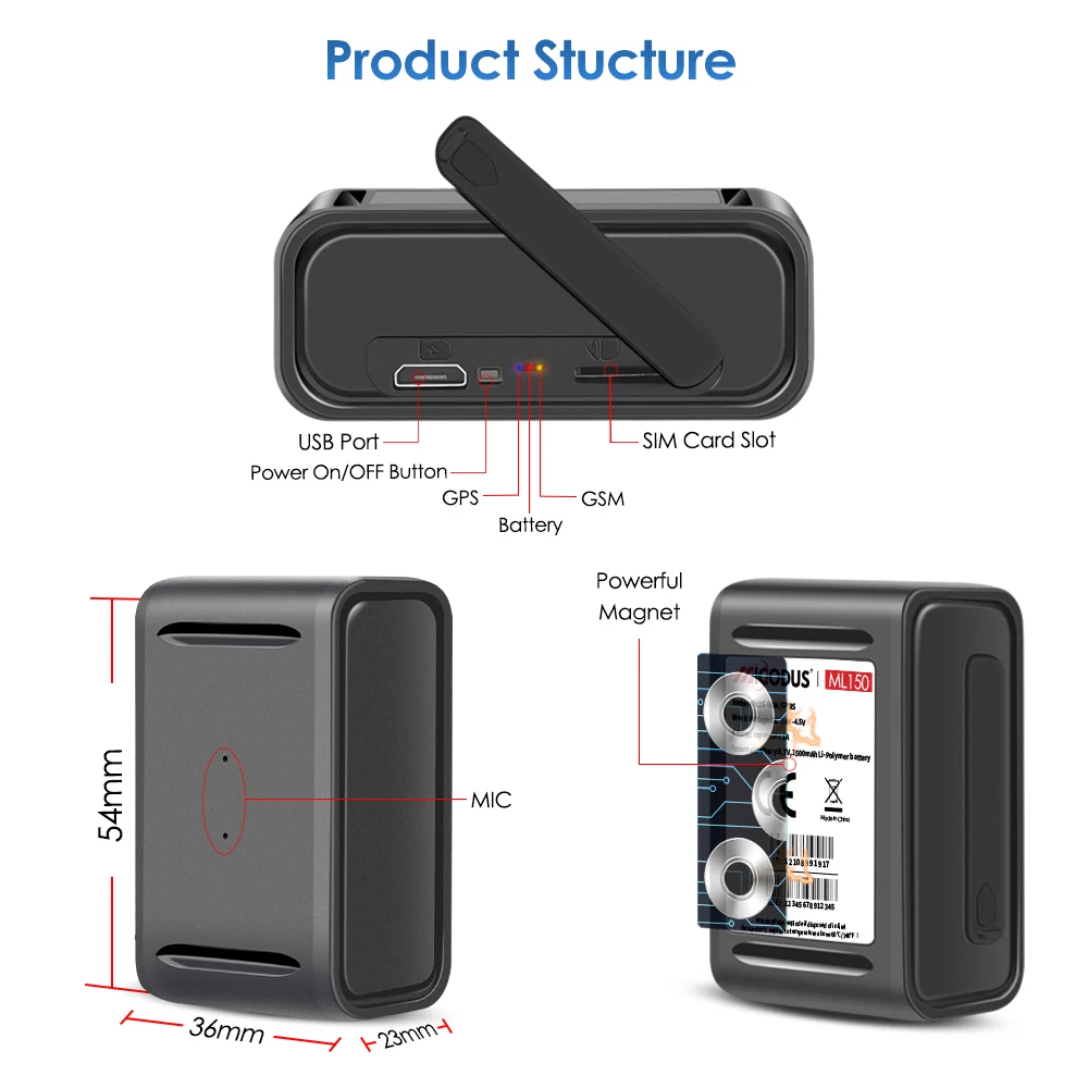 MiCODUS GPS Track System ML150 Wireless Handheld Magnet Real Time Mini GPS Locator Location Tracker Smallest GPS Tracking Device